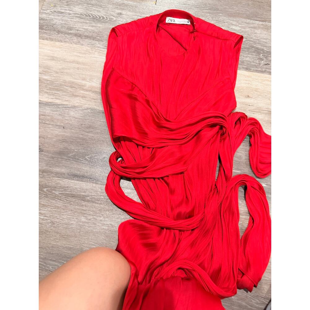 Zara Red Silk Wrap Viral Maxi Dress Size Small - Picture 6 of 8